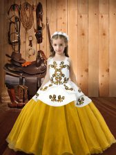  Gold Straps Neckline Embroidery Kids Formal Wear Sleeveless Lace Up