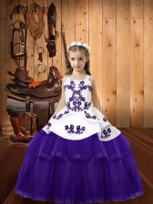 Latest Floor Length Lace Up Pageant Dress for Womens Purple for Sweet 16 and Quinceanera with Embroidery