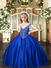 Elegant Floor Length Ball Gowns Sleeveless Royal Blue Little Girl Pageant Dress Lace Up