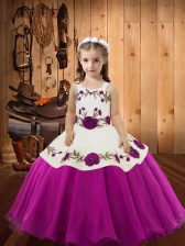  Fuchsia Zipper Little Girl Pageant Dress Embroidery Sleeveless Floor Length