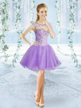 Hot Sale Beading Homecoming Dress Lavender Lace Up Sleeveless Mini Length