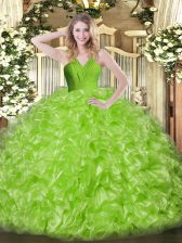 Top Selling Organza Zipper Sweet 16 Dresses Sleeveless Floor Length Ruffles