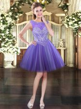  Beading Prom Dresses Lavender Lace Up Sleeveless Mini Length