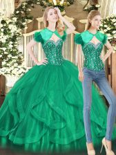  Green Sweetheart Neckline Beading and Ruffles Sweet 16 Quinceanera Dress Sleeveless Lace Up