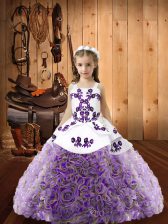  Sleeveless Lace Up Floor Length Embroidery Kids Formal Wear