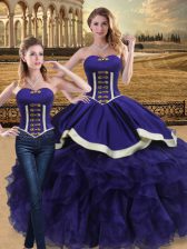 Graceful Purple Sleeveless Floor Length Beading and Ruffles Lace Up Vestidos de Quinceanera