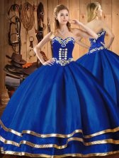New Style Floor Length Blue Quinceanera Gown Sweetheart Sleeveless Lace Up