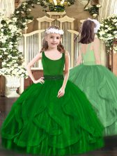 Most Popular Floor Length Ball Gowns Sleeveless Dark Green Kids Pageant Dress Zipper