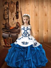 Excellent Straps Sleeveless Organza Child Pageant Dress Embroidery and Ruffles Lace Up