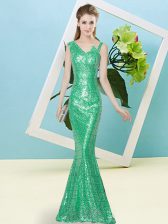  Turquoise Asymmetric Zipper Sequins Prom Dress Sleeveless