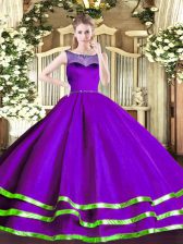 Beautiful Purple Zipper Scoop Beading and Ruffled Layers Quinceanera Dress Organza Sleeveless