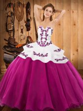 Nice Fuchsia Lace Up Quinceanera Gowns Embroidery Sleeveless Floor Length