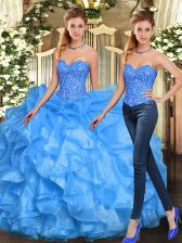Beautiful Baby Blue Sleeveless Organza Lace Up 15 Quinceanera Dress for Military Ball and Sweet 16 and Quinceanera