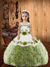  Multi-color Sleeveless Fabric With Rolling Flowers Lace Up Girls Pageant Dresses for Sweet 16 and Quinceanera