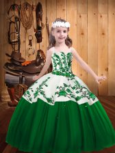 Custom Fit Ball Gowns Child Pageant Dress Dark Green Straps Tulle Sleeveless Floor Length Lace Up