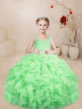 Attractive Apple Green Straps Lace Up Beading and Ruffles Kids Formal Wear Sleeveless