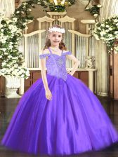  Floor Length Lavender Little Girls Pageant Gowns Tulle Sleeveless Beading