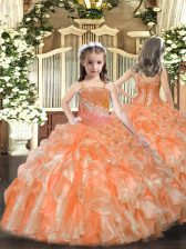  Organza Straps Sleeveless Lace Up Beading and Sequins Child Pageant Dress in Orange