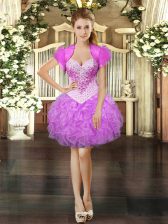 High Quality Lilac Prom Dress Prom and Party with Beading and Ruffles Sweetheart Sleeveless Lace Up