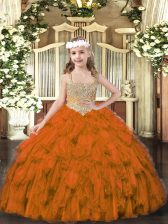  Sleeveless Lace Up Floor Length Beading and Ruffles Child Pageant Dress