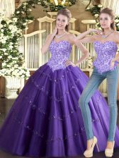  Ball Gowns Vestidos de Quinceanera Purple Sweetheart Tulle Sleeveless Floor Length Lace Up