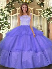 Shining Ball Gowns 15th Birthday Dress Lavender Scoop Organza Sleeveless Floor Length Clasp Handle
