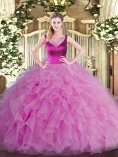 Fantastic Lilac Sleeveless Beading and Ruffles Floor Length Sweet 16 Dresses