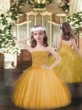Fancy Sleeveless Lace Up Floor Length Beading and Ruffles Little Girl Pageant Dress