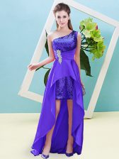 Glorious Beading Prom Party Dress Purple Lace Up Sleeveless High Low