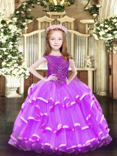  Organza Sleeveless Floor Length Pageant Gowns and Beading and Ruffled Layers