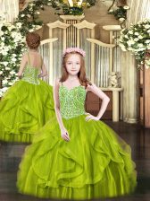  Sleeveless Beading and Ruffles Lace Up Little Girls Pageant Dress Wholesale