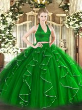 Fantastic Green Sleeveless Ruffles Floor Length Sweet 16 Dress
