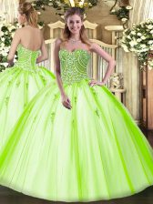 Fashionable Sweetheart Sleeveless Sweet 16 Dresses Floor Length Beading Yellow Green Tulle