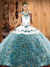 Popular Multi-color Sleeveless Sweep Train Embroidery 15 Quinceanera Dress