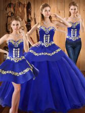 Free and Easy Embroidery Vestidos de Quinceanera Blue Lace Up Sleeveless Floor Length