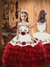 Hot Selling Ball Gowns Little Girls Pageant Dress Wholesale Red Straps Organza Sleeveless Floor Length Lace Up