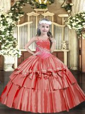  Sleeveless Lace Up Floor Length Beading and Ruffled Layers High School Pageant Dress