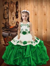  Straps Sleeveless Lace Up Pageant Dress Womens Green Organza