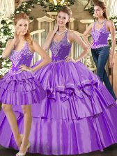 Customized Floor Length Eggplant Purple 15th Birthday Dress Straps Sleeveless Lace Up