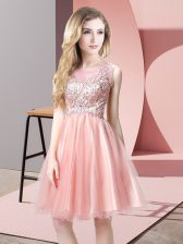 Decent Baby Pink Sleeveless Tulle Zipper Homecoming Dress for Prom and Party