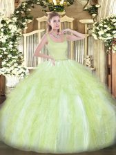Discount Yellow Green Ball Gowns Tulle Straps Sleeveless Beading and Ruffles Floor Length Zipper 15 Quinceanera Dress