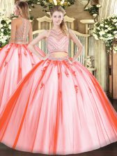  Tulle Sleeveless Floor Length Quinceanera Dresses and Beading