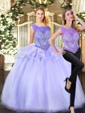  Floor Length Zipper Quinceanera Dresses Lavender for Military Ball and Sweet 16 and Quinceanera with Beading