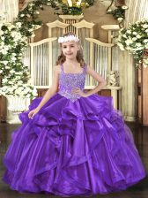 Nice Floor Length Purple Child Pageant Dress Straps Sleeveless Lace Up