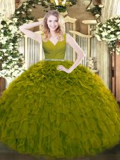 Latest Floor Length Ball Gowns Sleeveless Olive Green Sweet 16 Dresses Zipper