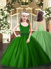  Dark Green Sleeveless Tulle Zipper Little Girls Pageant Dress Wholesale for Party and Quinceanera