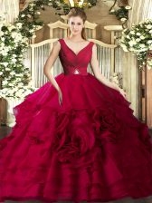  Sleeveless Beading and Ruching Backless Quinceanera Gowns