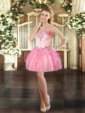 On Sale Beading and Ruffles Homecoming Dress Pink Lace Up Sleeveless Mini Length