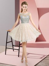 Graceful Mini Length Backless Prom Evening Gown Champagne for Prom and Party with Beading