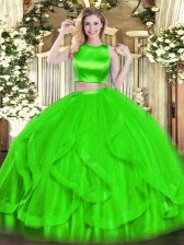  Ruffles Quince Ball Gowns Green Criss Cross Sleeveless Floor Length